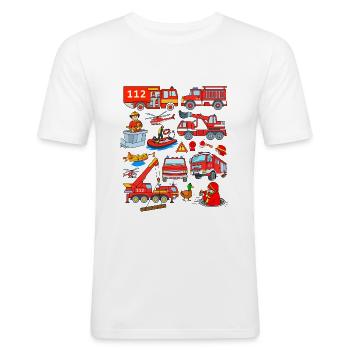 Feuerwehr - Männer Slim Fit T-Shirt - Weiß - Vorne - Nik (191cm)