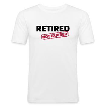 Retired not expired - T-shirt près du corps Homme - blanc - Devant - Nik (191cm)