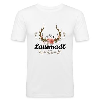 Lausmadl | Trachten Mode Dirndl - Männer Slim Fit T-Shirt - Weiß - Vorne - Nik (191cm)