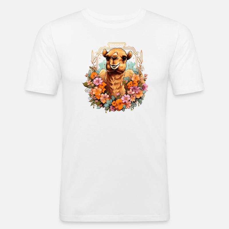 Kamel Kamelkopf Blumen - Männer Slim Fit T-Shirt - Weiß