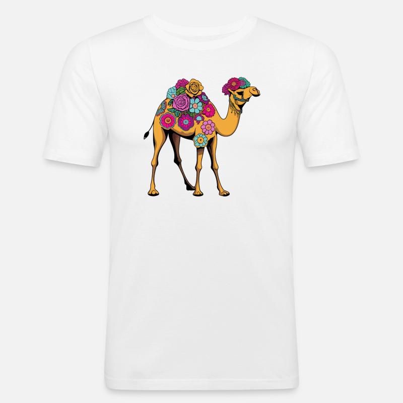 Kamel Blumen - Männer Slim Fit T-Shirt - Weiß