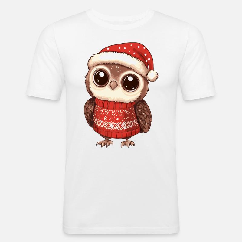 Eule Weihnachten Comic - Männer Slim Fit T-Shirt - Weiß