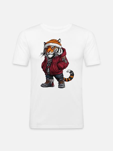 Tiger Funny Winter - Men's Slim Fit T-Shirt - white