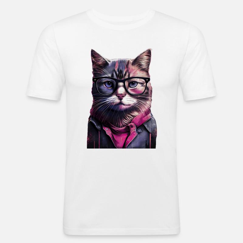 Hipster-Katze Willow - Männer Slim Fit T-Shirt - Weiß