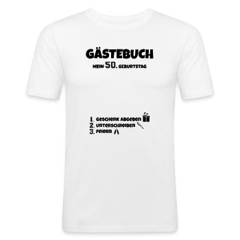 Happy Birthday 50. Geburtstag B-Day Gästeliste - Männer Slim Fit T-Shirt - Weiß - Vorne - Nik (191cm)