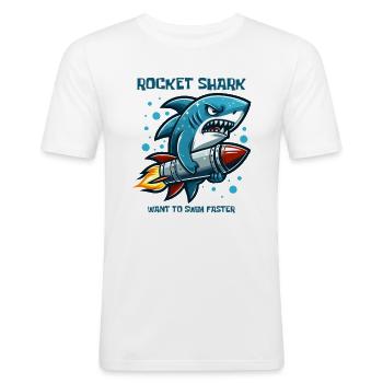 Rocket Shark Drôles D’animaux - T-shirt près du corps Homme - blanc - Devant - Nik (191cm)