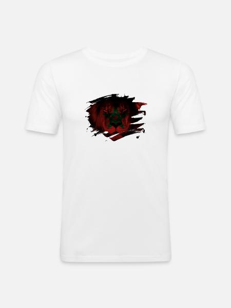 Marokko Lion Flag Paint Splatter - Mannen slim fit T-shirt - wit