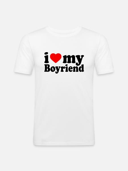 I love my boyfriend - Herre Slim Fit T-Shirt - hvid