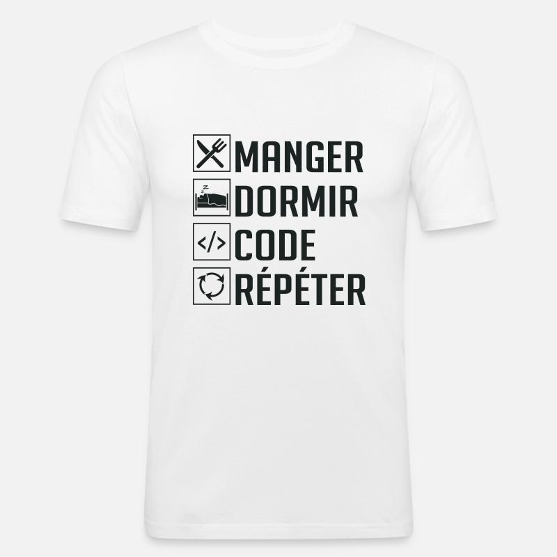 Manger, Dormir, Code, Répéter - T-shirt près du corps Homme - blanc