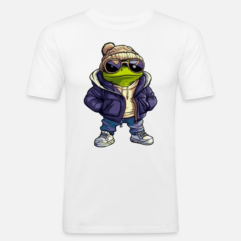 Frosch Cool Comic - Männer Slim Fit T-Shirt - Weiß