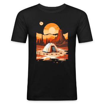 Retro Style Design - Camping In The Mountains - Men's Slim Fit T-Shirt - black - Front - Nik (191cm)