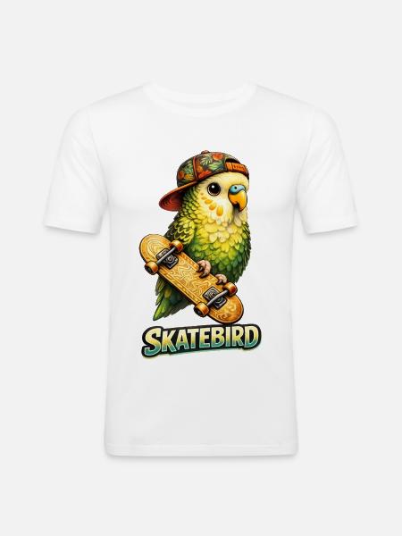 Skatebird – Tropical Parrot with Skateboard & Ca - Men's Slim Fit T-Shirt - white