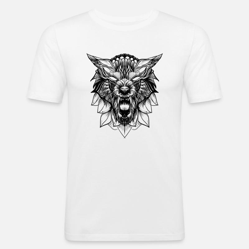 Wolf - Männer Slim Fit T-Shirt - Weiß