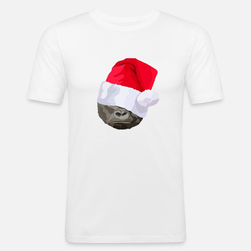 Gorilla mit Weihnachtsmütze, Weihnachtsgeschenk - Männer Slim Fit T-Shirt - Weiß