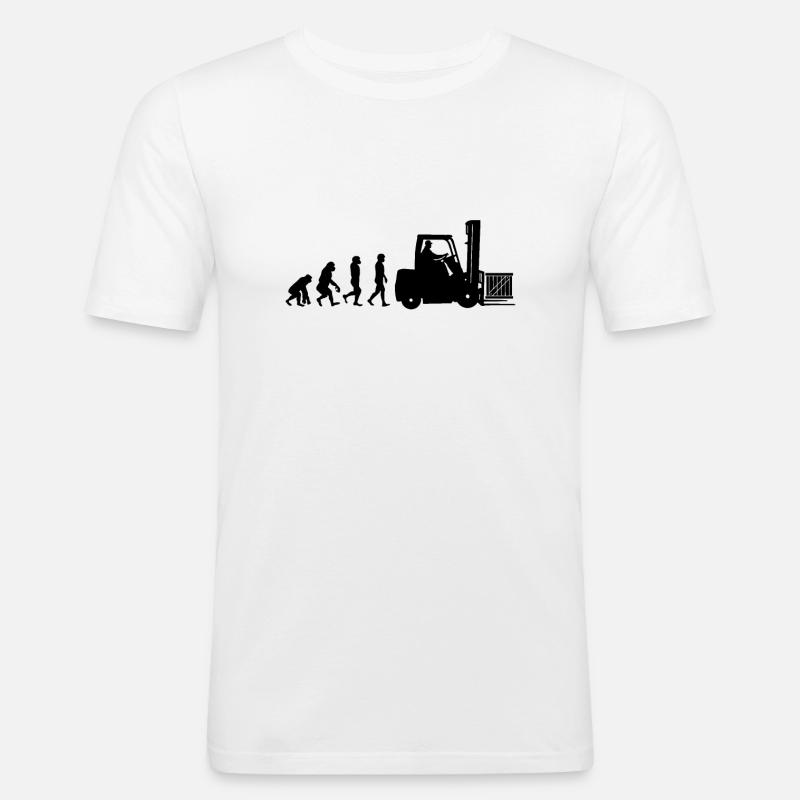 Evolution eines Staplerfahrer - Männer Slim Fit T-Shirt - Weiß