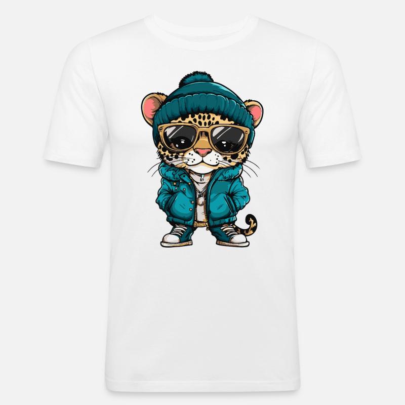 Leopard Cool Comic - Men's Slim Fit T-Shirt - white
