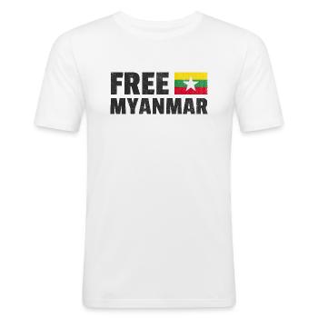 Libérez le Myanmar : Soutenez la liberté du Myanmar - T-shirt près du corps Homme - blanc - Devant - Nik (191cm)