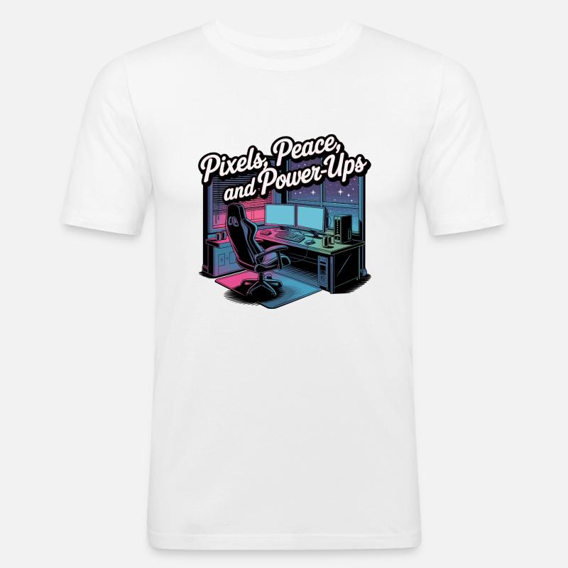 Pixels, Peace & Power-Ups – Gaming-Setup - Männer Slim Fit T-Shirt - Weiß
