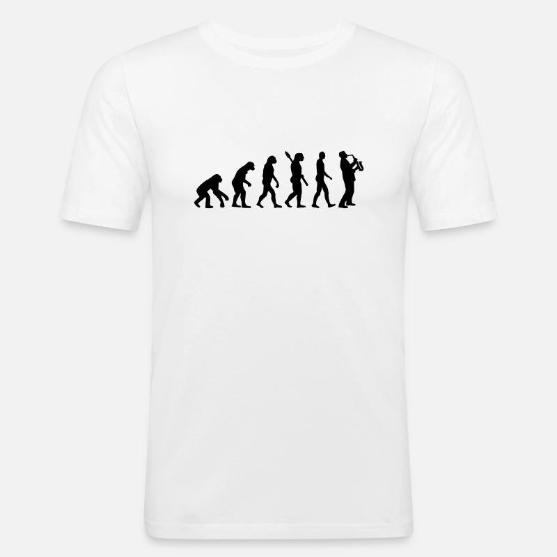 Evolution Saxophone - T-shirt près du corps Homme - blanc