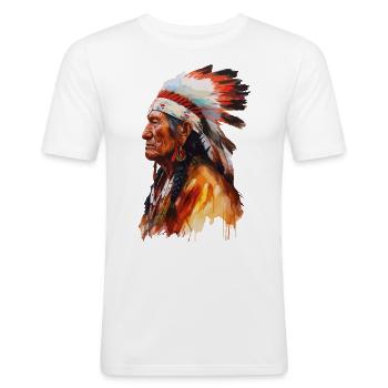 Chef amérindien Tribu amérindienne Apache Sioux - T-shirt près du corps Homme - blanc - Devant - Nik (191cm)
