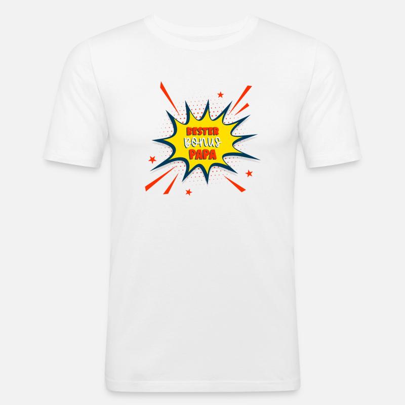 Bester Bonus Papa Superheld - Männer Slim Fit T-Shirt - Weiß