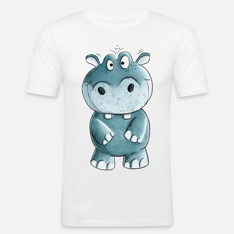 Blaues Nilpferd I Wildtiere Comic - Männer Slim Fit T-Shirt - Weiß