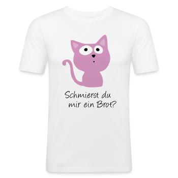 Süße Katze - Schmierst du mir ein Brot - Männer Slim Fit T-Shirt - Weiß - Vorne - Nik (191cm)
