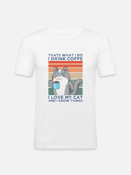 Sjove katte kaffe meme kat ven gave - Herre Slim Fit T-Shirt - hvid
