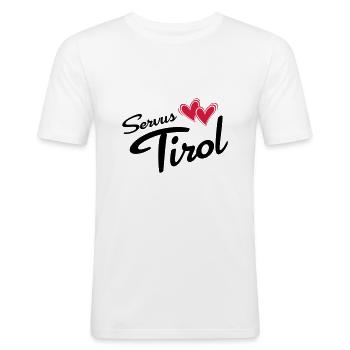 Servus Tirol mit Doppelherz - Männer Slim Fit T-Shirt - Weiß - Vorne - Nik (191cm)