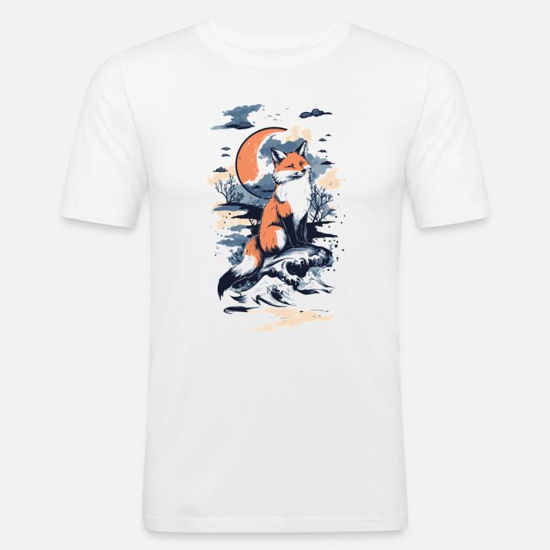 Fuchs Comic Stil mit Mond - Männer Slim Fit T-Shirt - Weiß