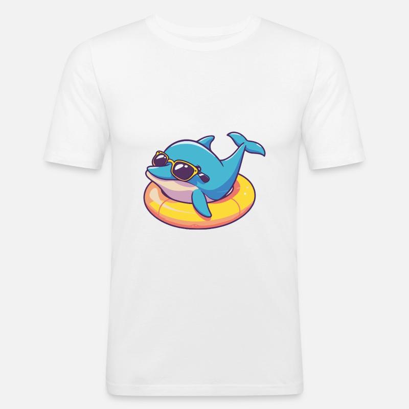 Delfin Comic Cool - Männer Slim Fit T-Shirt - Weiß