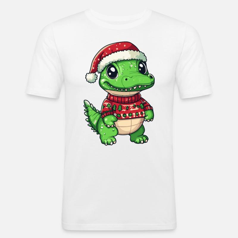 Alligator Christmas Comic - Men's Slim Fit T-Shirt - white