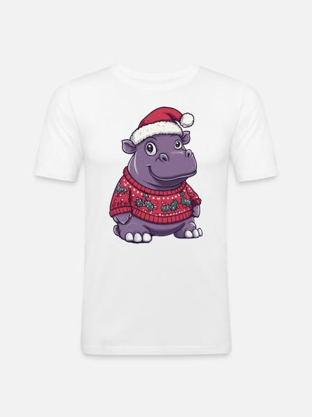 Nilpferd Weihnachten Comic - Männer Slim Fit T-Shirt - Weiß