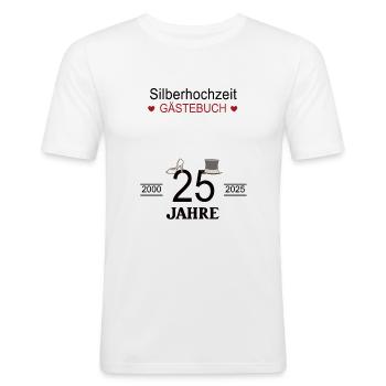 Silberhochzeit Gästebuch Silber Hochzeit 25. Jahre - Männer Slim Fit T-Shirt - Weiß - Vorne - Nik (191cm)