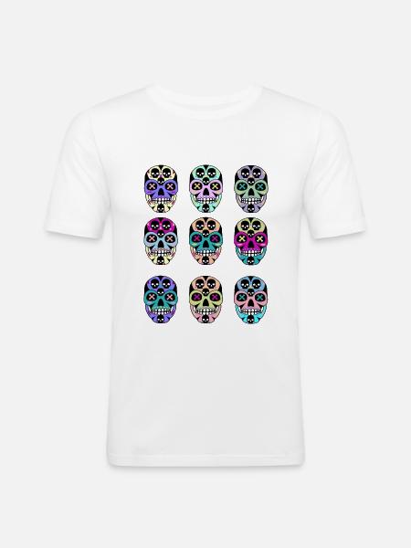 crânes - T-shirt près du corps Homme - blanc