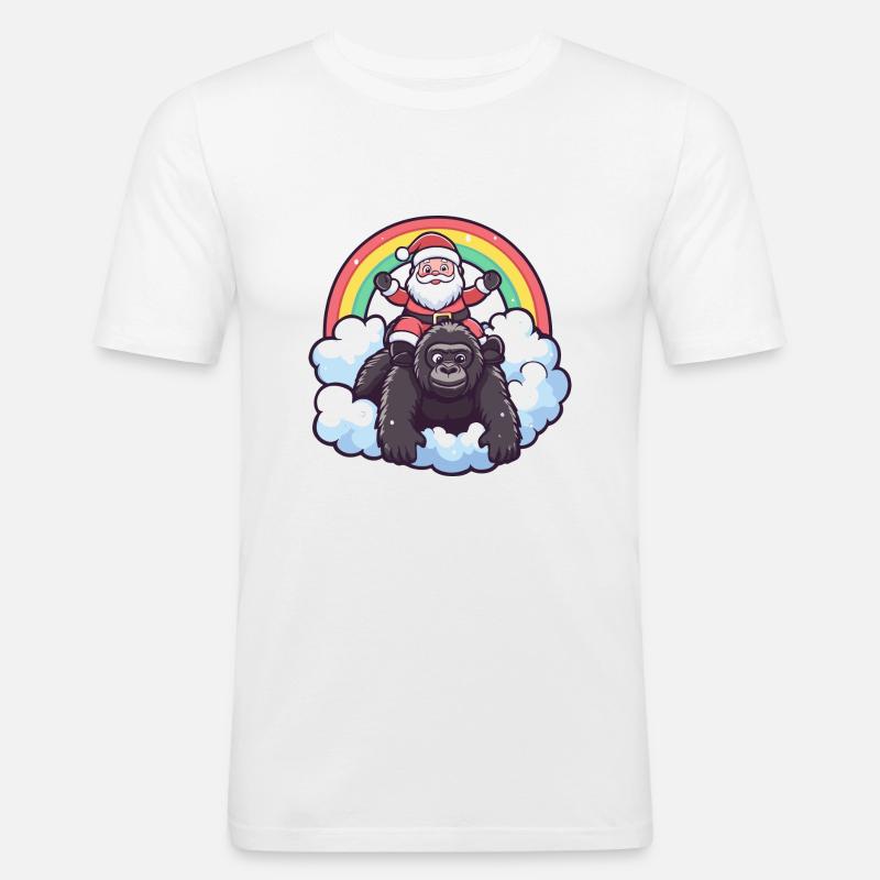 Gorilla Weihnachtsmann Regenbogen - Männer Slim Fit T-Shirt - Weiß