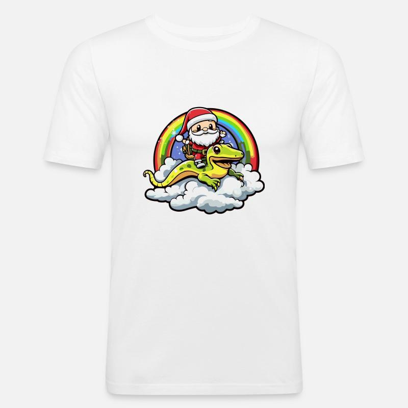 Echse Weihnachtsmann Regenbogen - Männer Slim Fit T-Shirt - Weiß