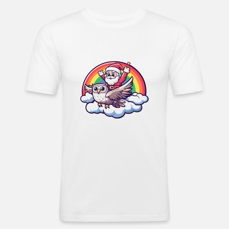 Eule Weihnachtsmann Regenbogen - Männer Slim Fit T-Shirt - Weiß