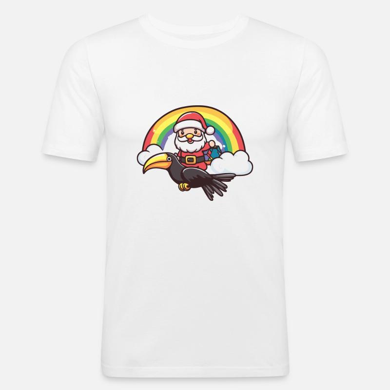 Tukan Vogel Weihnachtsmann Regenbogen - Männer Slim Fit T-Shirt - Weiß