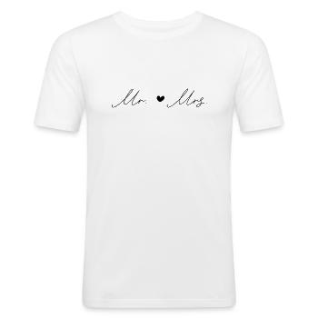Mr & Mrs - Männer Slim Fit T-Shirt - Weiß - Vorne - Nik (191cm)