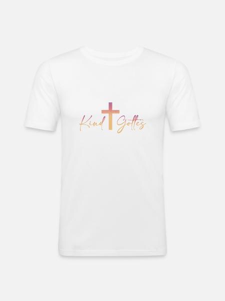 Kind Gottes mit Kreuz - Männer Slim Fit T-Shirt - Weiß
