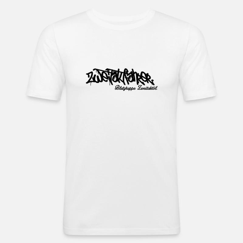 Zweitaktfahrer // Schriftzug - Männer Slim Fit T-Shirt - Weiß