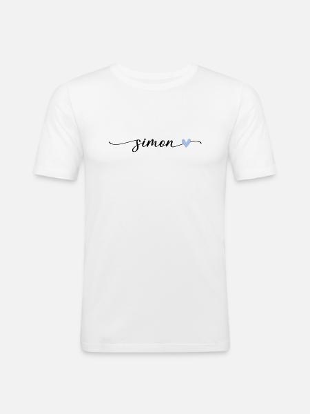 Simon Navn Kalligrafi Skrifttype - Herre Slim Fit T-Shirt - hvid