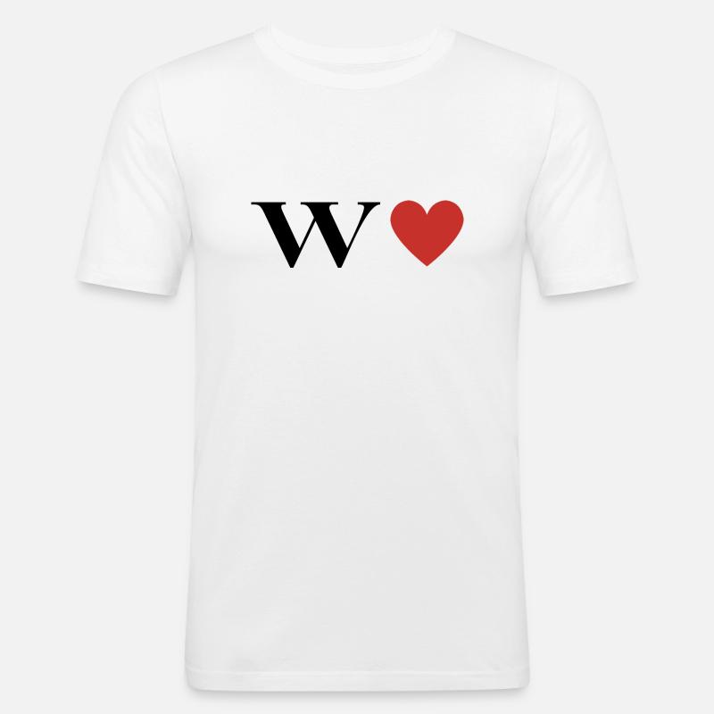 Buchstabe w Rotes Herz - Männer Slim Fit T-Shirt - Weiß