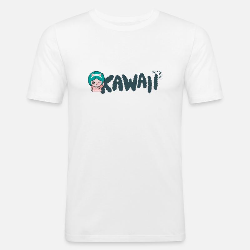Kawaii - Süsses Mädchen - Männer Slim Fit T-Shirt - Weiß