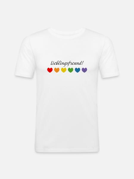 Regenbogenherzchen Lieblingsfreund - Männer Slim Fit T-Shirt - Weiß