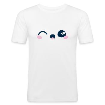 Kawaii Niedliches Augenzwinkern Geschenkidee T-Shirt Sweatshirt - Männer Slim Fit T-Shirt - Weiß - Vorne - Nik (191cm)