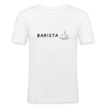 Barista - Kaffeetasse - Kaffee/Cappuccino - Männer Slim Fit T-Shirt - Weiß - Vorne - Nik (191cm)