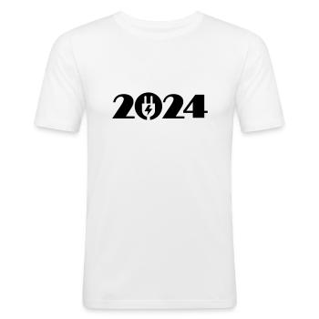 Électricien 2024, Haute Tension 2024 - T-shirt près du corps Homme - blanc - Devant - Nik (191cm)