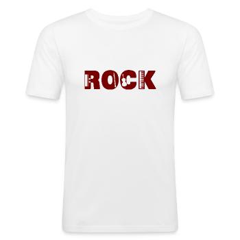 Schriftzug ROCK - Männer Slim Fit T-Shirt - Weiß - Vorne - Nik (191cm)